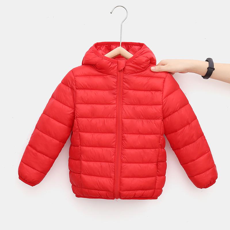 Autumn/Winter Solid Color Hooded Children's Down Cotton Jacket - Lightweight and Warm for Boys & Girls.