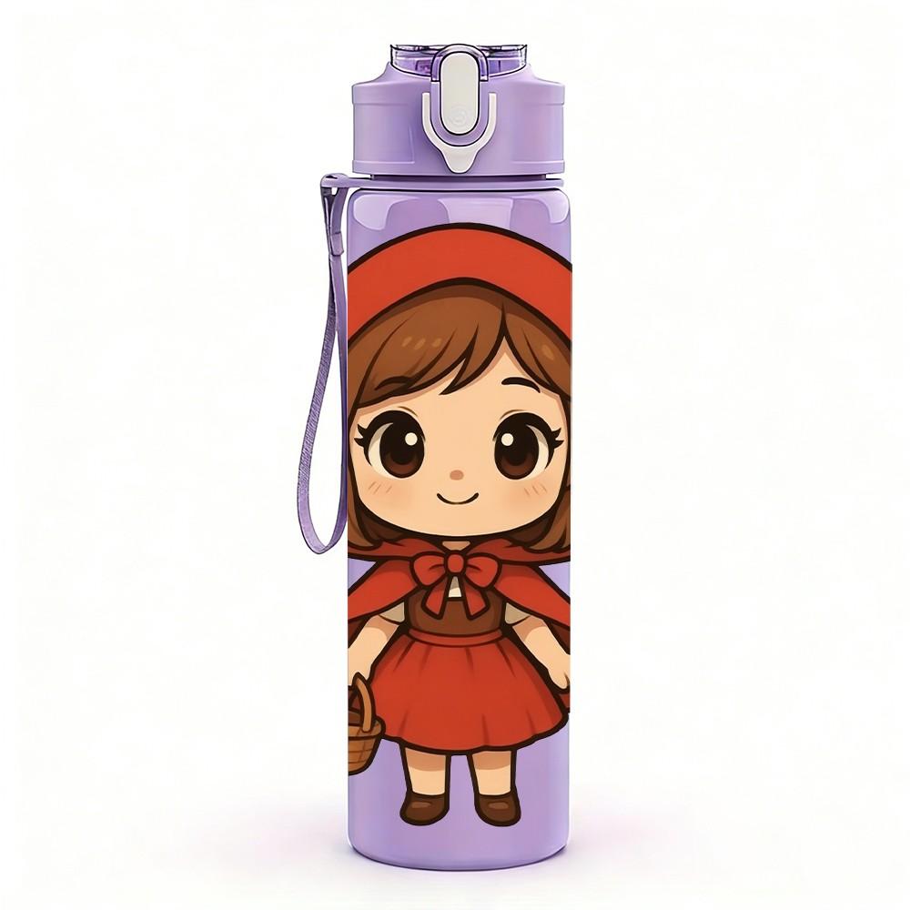 1PC Red Hood Little Red Riding Hood Print 750ml Color Plastic Sports Water Bottle Leakproof Flip Straw Lid Suitable for Sports Office Home Use