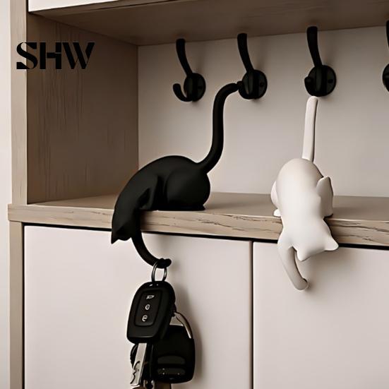 Verspielte Haushaltsorganisationswerkzeuge 3D-gedruckter Katzen-Regal-Sitzer mit Laterne, Skurrile Figuren-Haken für Wanddekoration im Handarbeitsstil Schlüssel, Dekorativ