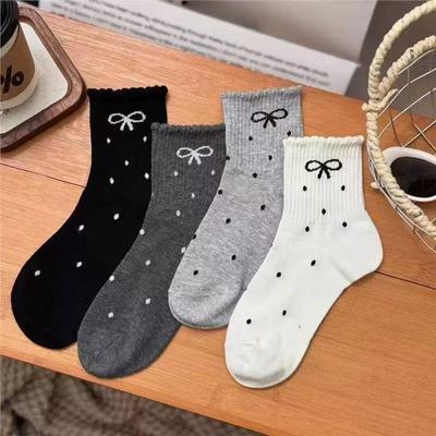 Γυναικείες Ανοιξιάτικες και Φθινοπωρινές Ζεστές Μόδας Πουά Φιόγκος Δαντέλα Ελαστικές Κάλτσες Σωλήνα