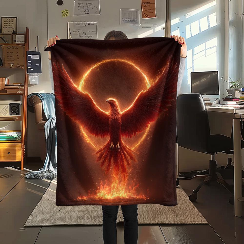 Flame Phoenix  Print Flannel Blanket, High quality Comfortable for All Seasons, Home Decor, Warmth and Comfort