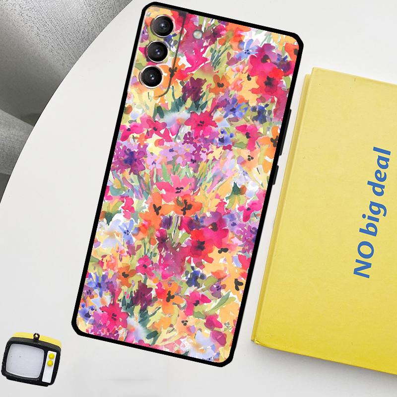 Colourful Flower Painting Art Funda For Samsung Galaxy S22 Ultra S23 FE S9 S10 Note 10 Plus Note 20 Ultra S20 S21 FE Case