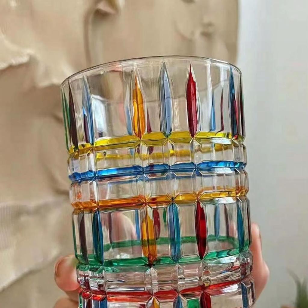 1 PC hand-painted colored glass coffee cup, creative design whiskey juice cup, crystal whiskey colored y glass
