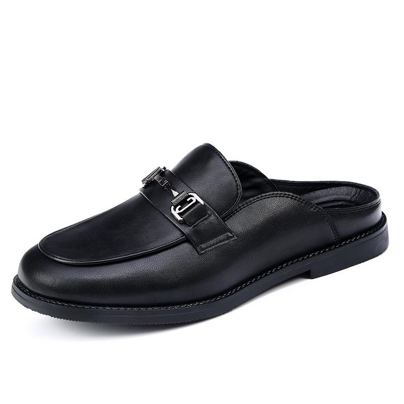 Large Size 47 48 Leather Slippers Men's One-pedal Sandals Bag Head Casual Versatile Outer Wear Half Slippers Tide