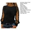 Women T-shirt O-neck Mesh Hollow Puff Long Sleeves Soft Stretchy Tops Shiny