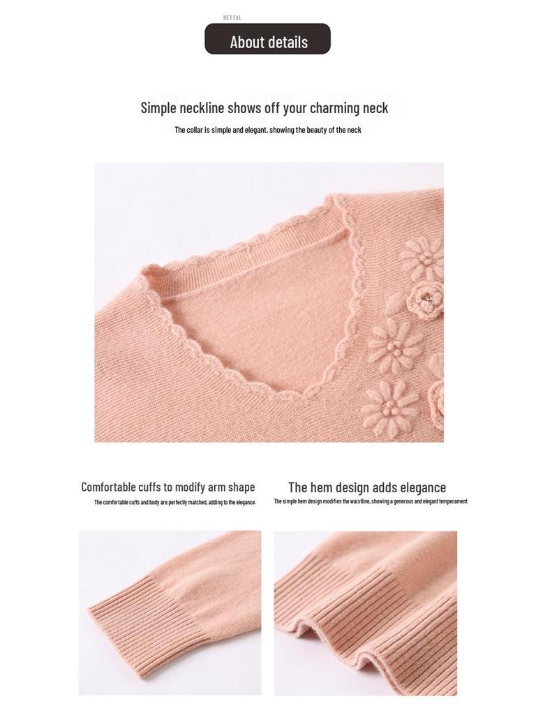 Women's V-neck Pure Wool Autumn/Winter Red Sweater 2025 - Loose Knit Base Layer Top