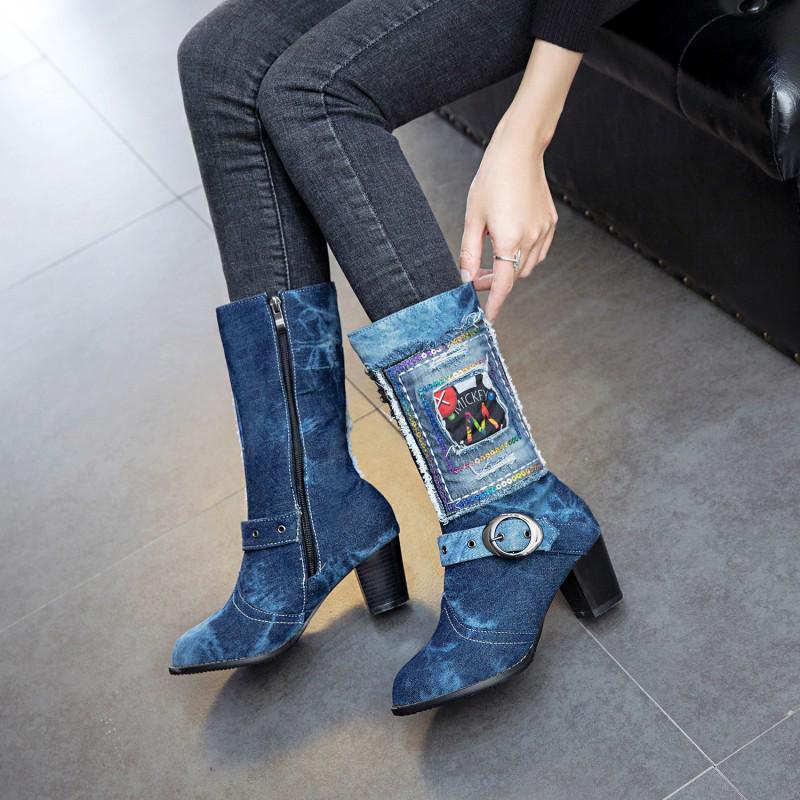 Botas vaqueras de gran tamaño en las botas de mujer con cremallera de tacón  alto comprar a buen precio — entrega gratuita, reseñas reales con fotos —  Joom