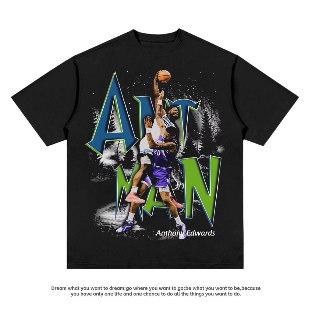 Anthony Edwards AntT-shirt Grafica Unisex Oversize Girocollo Cotone Morbido Traspirante Harajuku Fan di Basket Top Casual Quotidiano