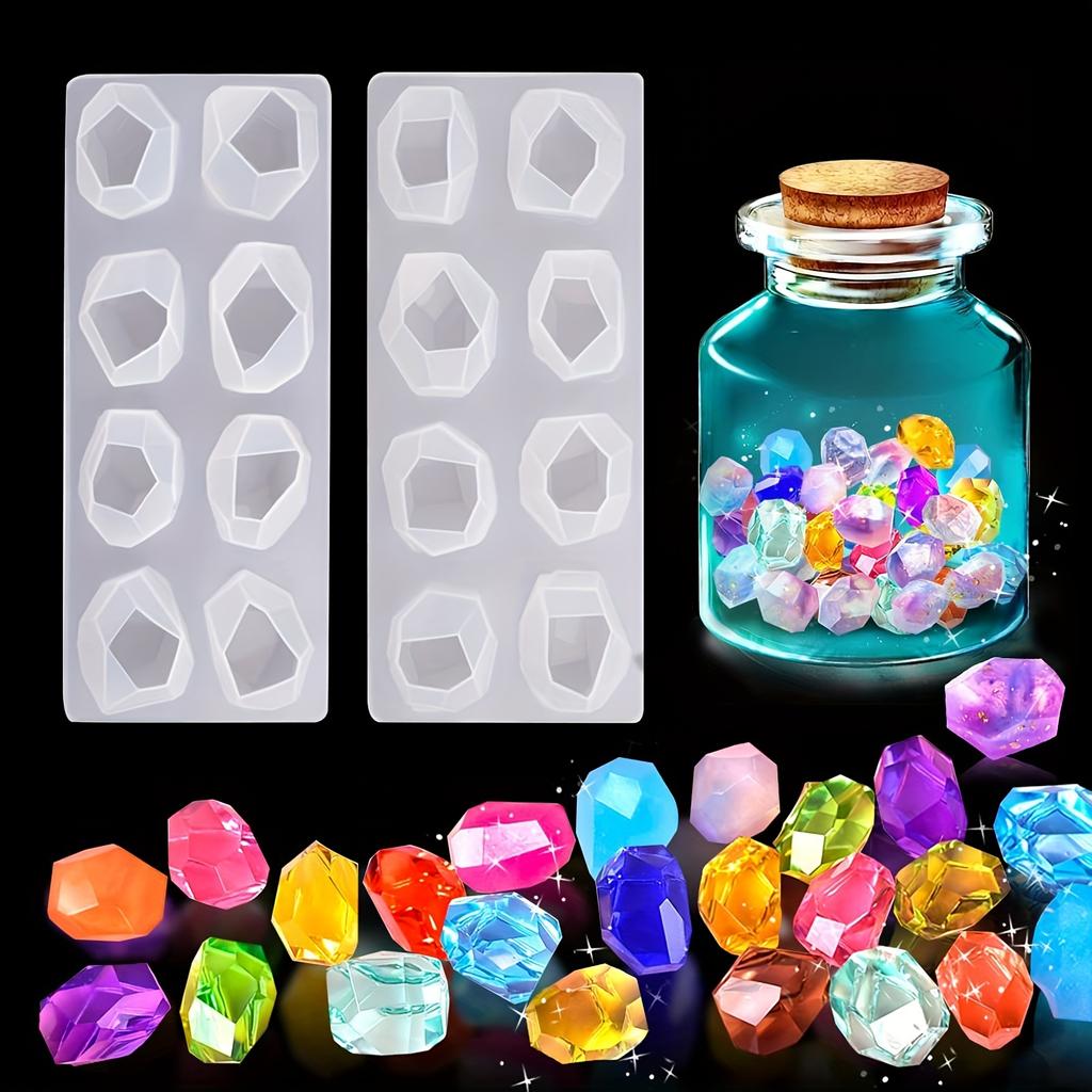 2 Pcs Random Style Geometric Resin Molds Silicone Mold Gem Stone Casting Jewelry Mould Reusable Irregular Epoxy Moulds DIY Craft Making Pendant