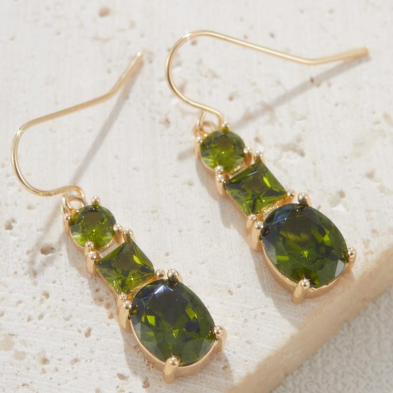 Grüne Geometrische Vintage-Anhängerohrringe Verziert Mit Synthetischem Zirkonia Geeignet Für Frauen Zum Tragen Auf Festivals Und Partys