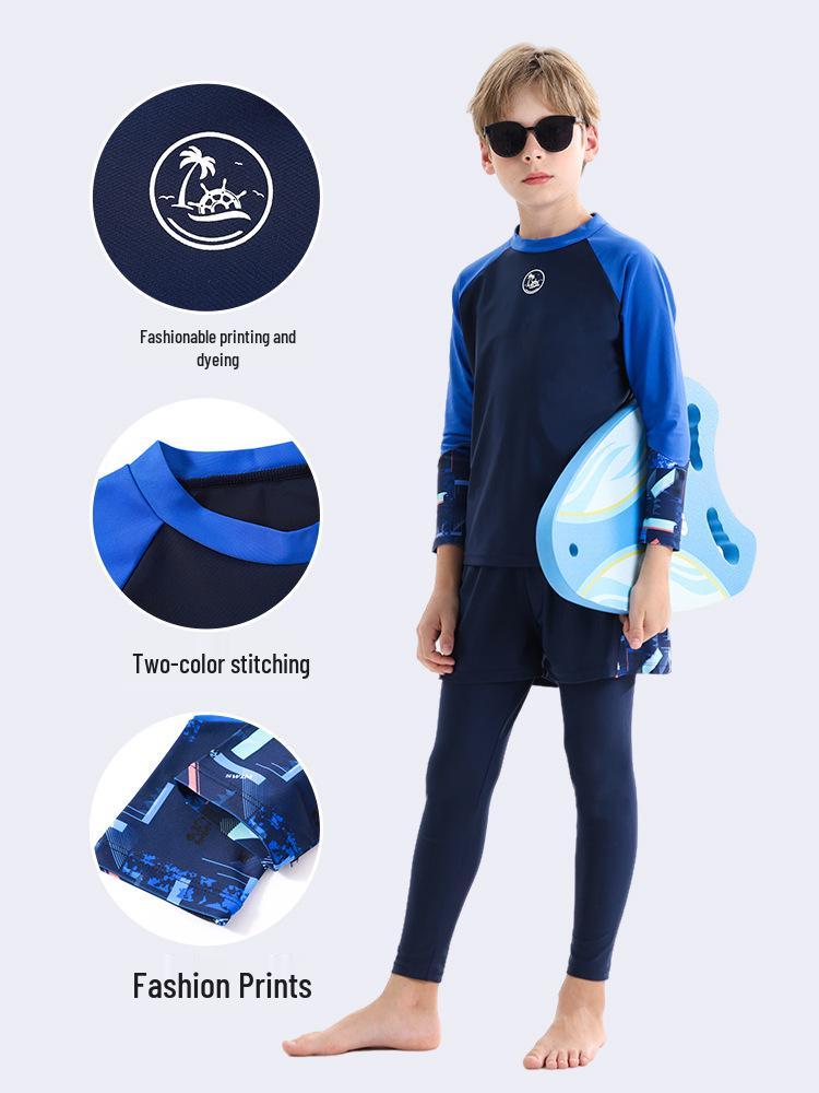 2025 Kids' Quick-Dry Boys' Long-Sleeve Rash Guard & Trunks Set