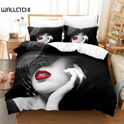 Red Lipped Beauty Bedding Set, 3Pcs Duvet Cover Set, Soft Comfortable Breathable Duvet Cover, For Bedroom Guest Room Decor