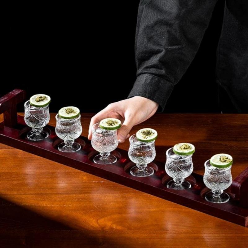 Simple Mini Shot Glasses Cups,Creative Cocktail Glass Cup Set With Wooden Tray,Shot Glass Cup,Liquor Sake Glasses Cup,Bar Tool