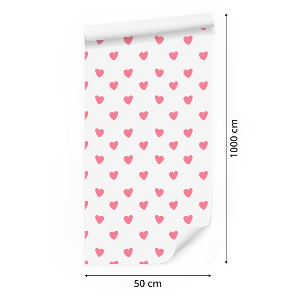 Heart Wallpaper White, Powder Pink and Coral 50x1000