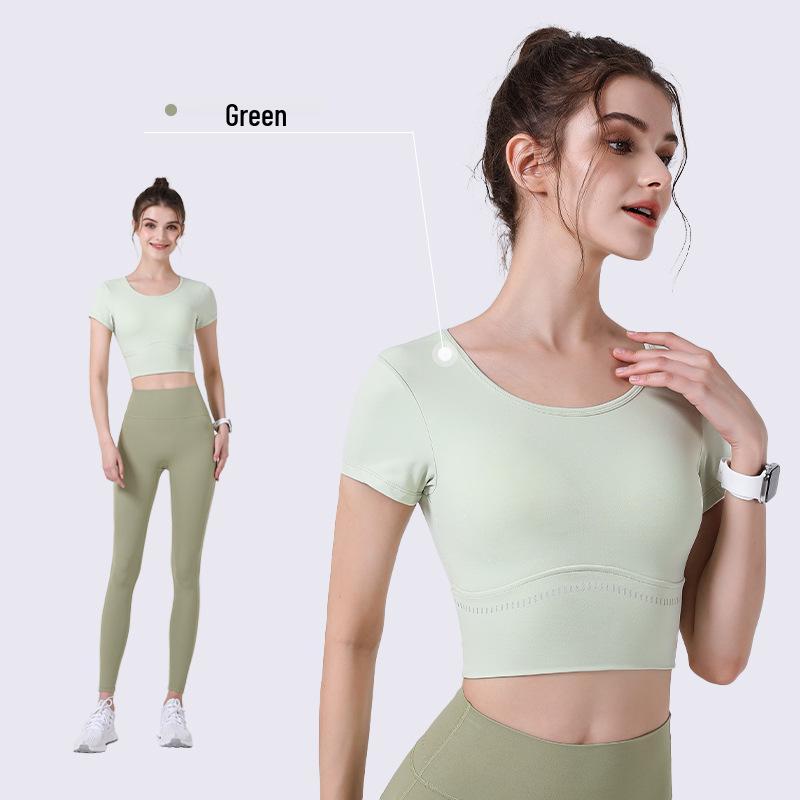 

Breathable Backless Mesh Women s Sports Top - Arc Hem Yoga Short Sleeve Medium зелений