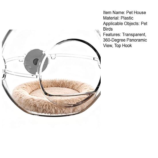 Casa per Animali Domestici Trasparente PC per Uso Alimentare Gabbia per Pappagalli con Anti-Morso Vista Panoramica a 360 Gradi Imbottiture Morbide Staccabili Uccello