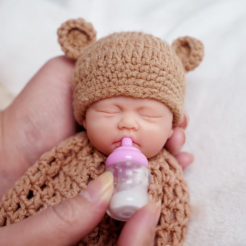 7" Micro Preemie Full Body Silicone Monkey Baby Doll Lux Lifelike Mini Reborn Doll Surprice Children Anti-Stress, Feel Real(Girl)