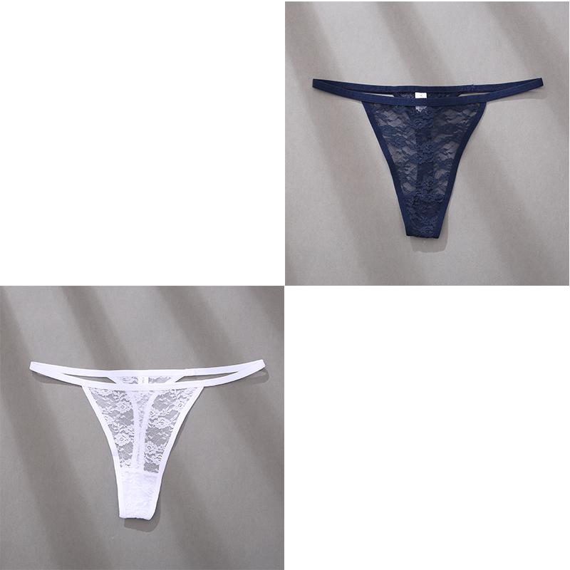 2Pcs/Set Sexy Women Low Waist Lace Panties Thongs Solid Hollow Out Transparent G-String Underwear Lady T-Back Intimate Lingerie