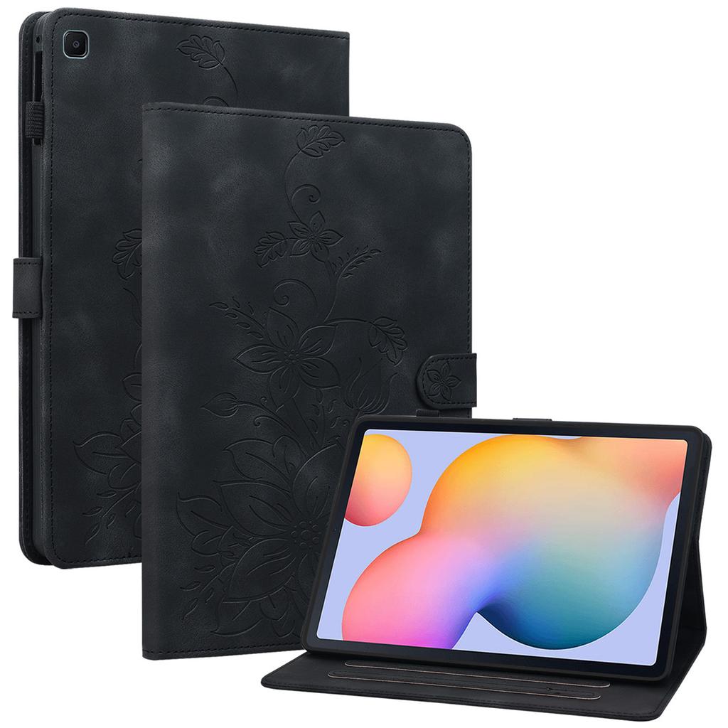 For Samsung Galaxy Tab S6 Lite (2020)/(2022)/(2024) Case Lily Flower Imprint Card Holder Leather Tablet Cover