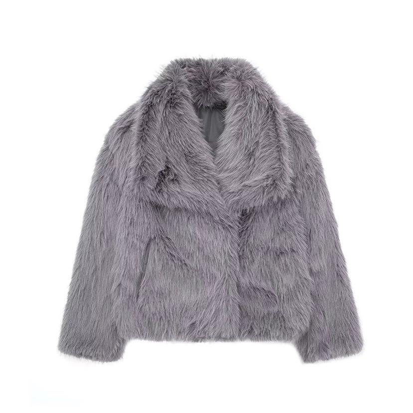 European and American style short artificial fur jacket women's imitation fox hair large lapel plush cardigan autumn and winter new fashion outside