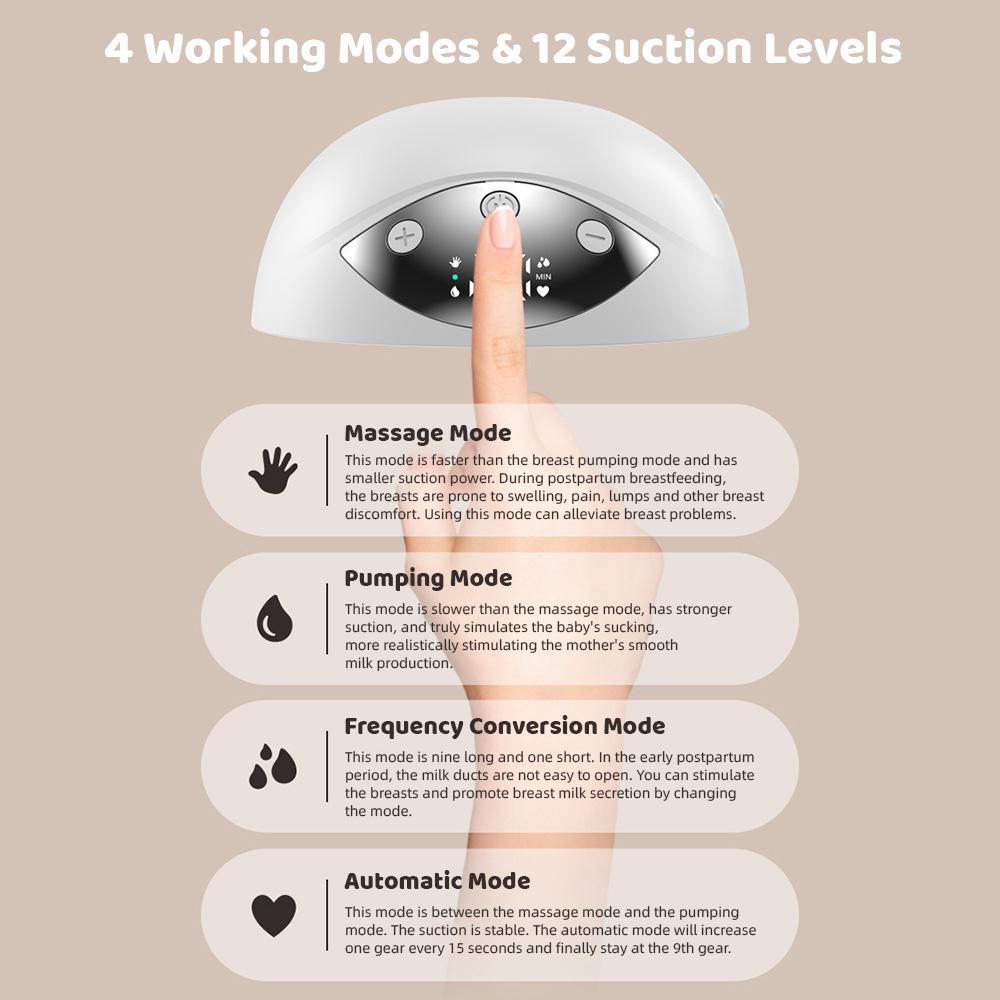 Tragbare Milchpumpe, freihändige elektrische Milchpumpe zum Stillen, 4 Modi, 12 Saugstufen, niedrig