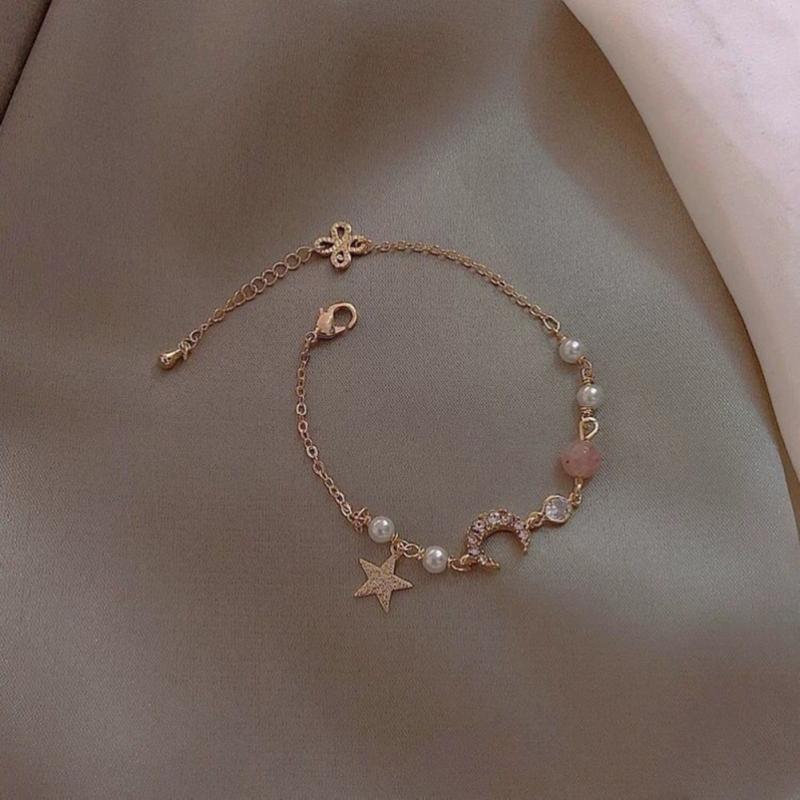 Women Fashion Bracelet Simple Star Moon Zircon Pearl Bracelet Jewelry Accessories For Girls Gifts