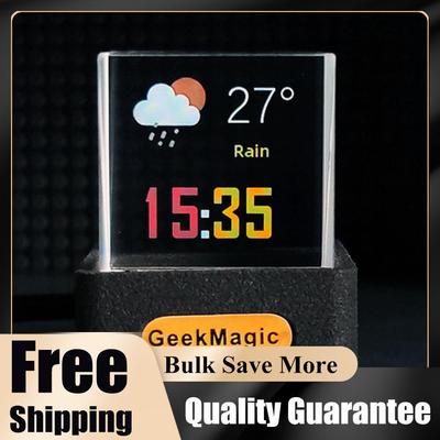 Crystal Cube Holographic Desktop Smart Weather Station Desktop Digital WiFi Clock with GIF Animations Album for Desktop Decor