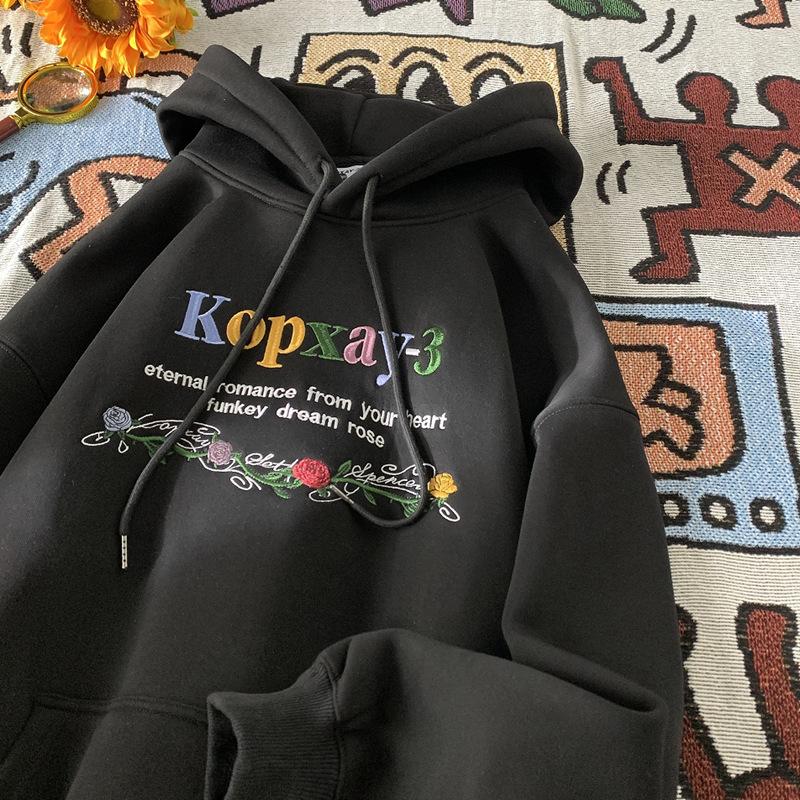 

Вышитая толстовка с капюшоном для мужчин на весну и осень, американский стиль, толстовка с капюшоном свободного покроя с длинными рукавами для пар в стиле Хай-стрит для мужчин 3XL