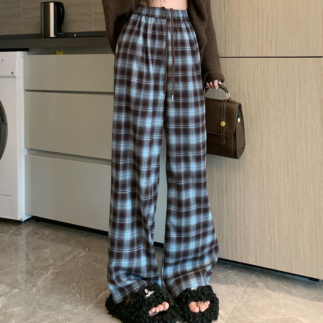 

Корейские модные брюки в клетку, женские винтажные брюки 90-х годов в клетку, широкие брюки большого размера в стиле Харадзюку, мешковатые повседневные спортивные штаны в стиле ретро в стиле Харадзюку L