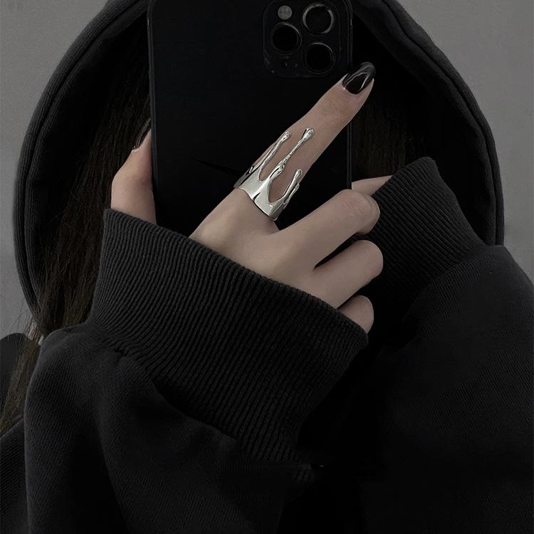 Niche Design Sense Irregular Liquid Lava Opening Ring Female Cold Wind Personality Trendy Index Finger