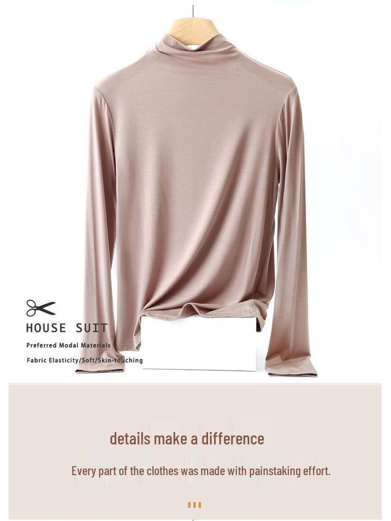 Women's Slim Fit Modal Long Sleeve High Neck Top - Fashionable, Versatile Base Layer for Spring/Autumn