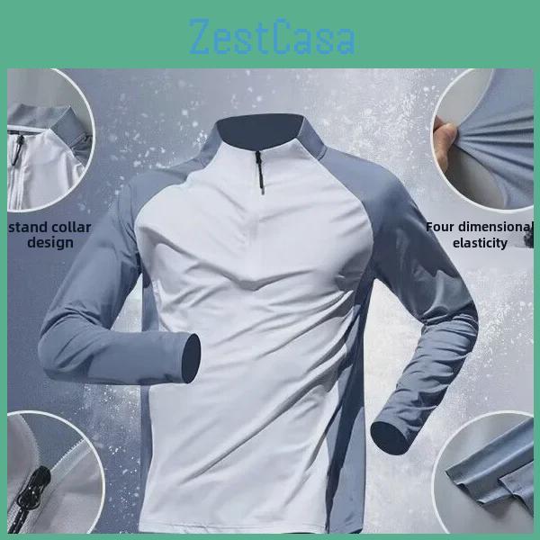 Sun Protection Quickdry Sports Mens Longsleeve Halfzip Running Shirt For Spring And Autumn