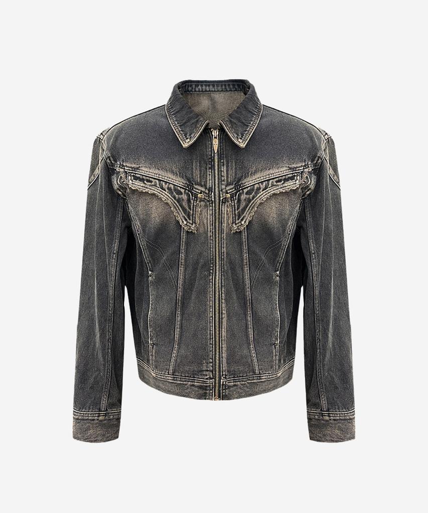 Blr Dyed Curved Line Denim Trucker Jacket