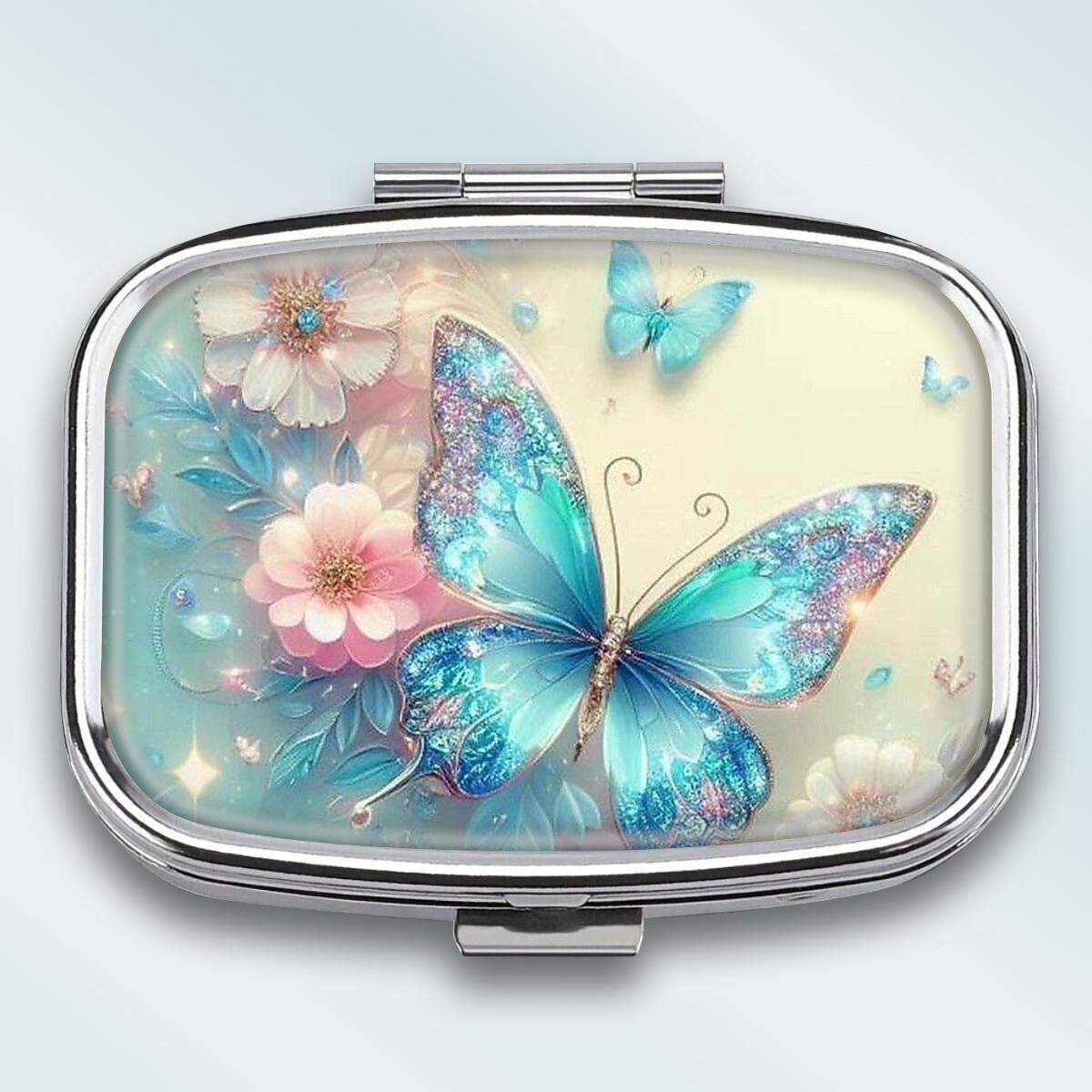 

Portable Pill Box with 2 Compartments, Mini Metal Medicine Organizer Case, Cute Printed Pill Container for Vitamins, Pills, Jewelry, Travel, Daily Use різнокольоровий