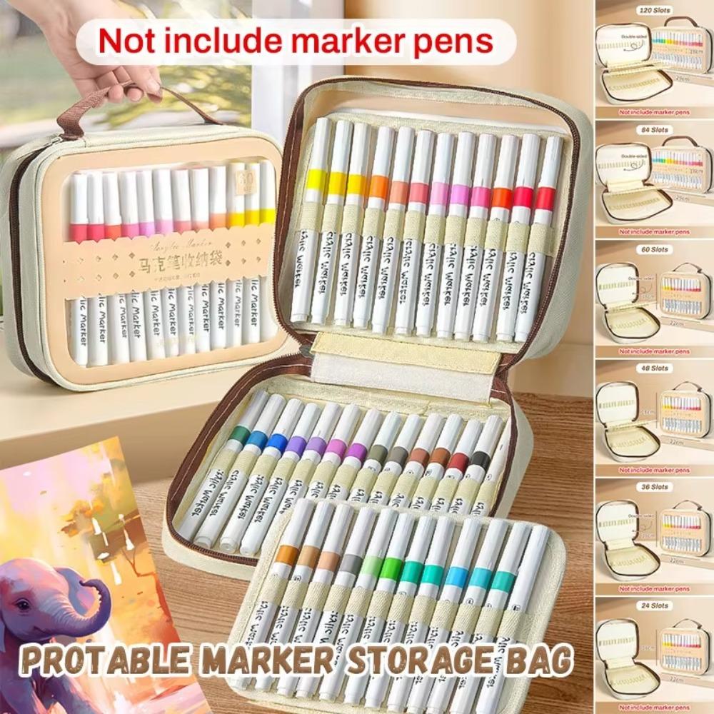 Large Capacity Markers Pen Storage Bag Zipper Watercolor Pen Stationery Bag Stationery