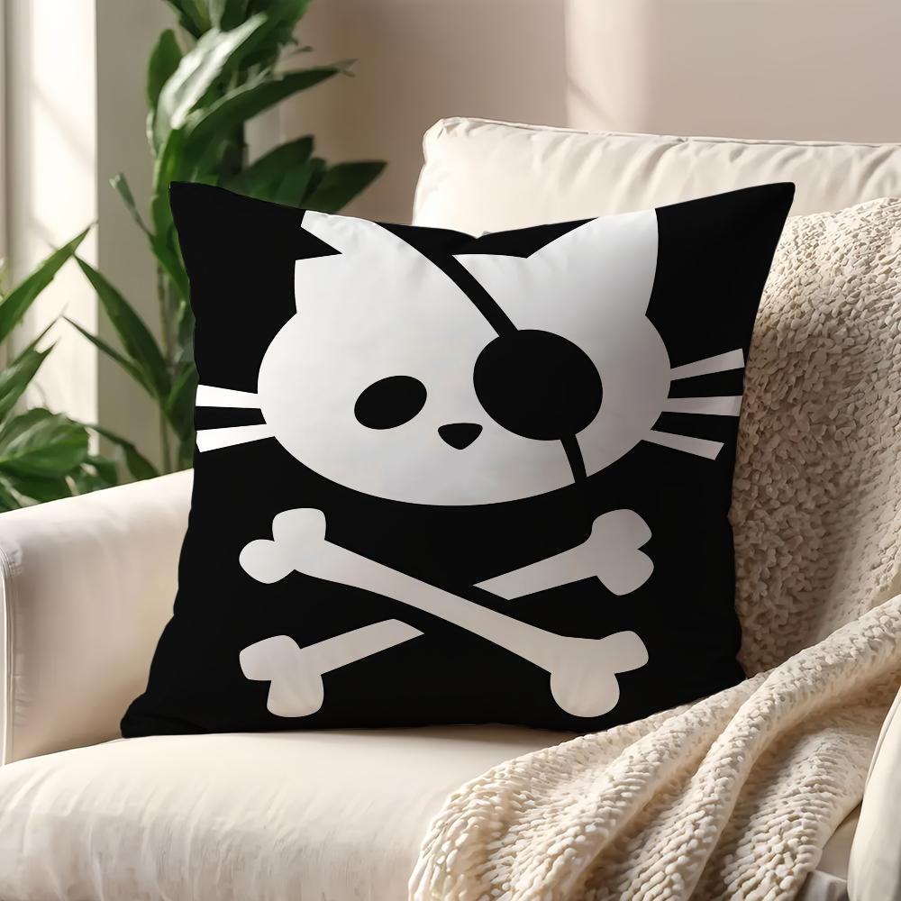 Cute Pirate Cat Skull Funny Cool Meme Cushion Cover For Pillow Printing Sofa Decoration Home Car Room Office Nordic Simplicity