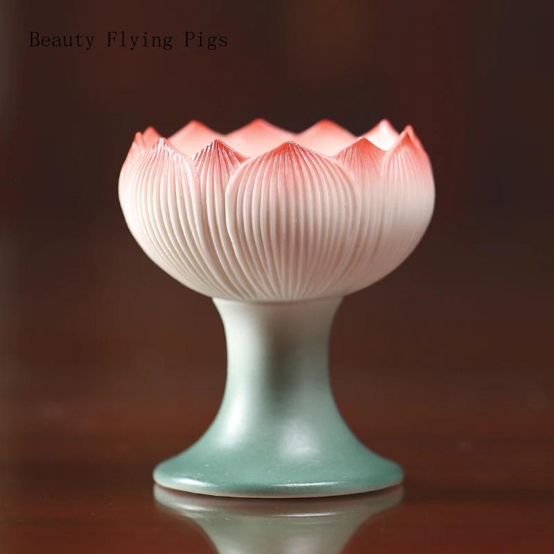 2 szt. Kreatywny Ceramiczny Lotos Wysoka Stopa Świecznik na Świecę Masłową Świecznik Dom Świątynia Ofiara Salon Dekoracja Domu Feng Shui