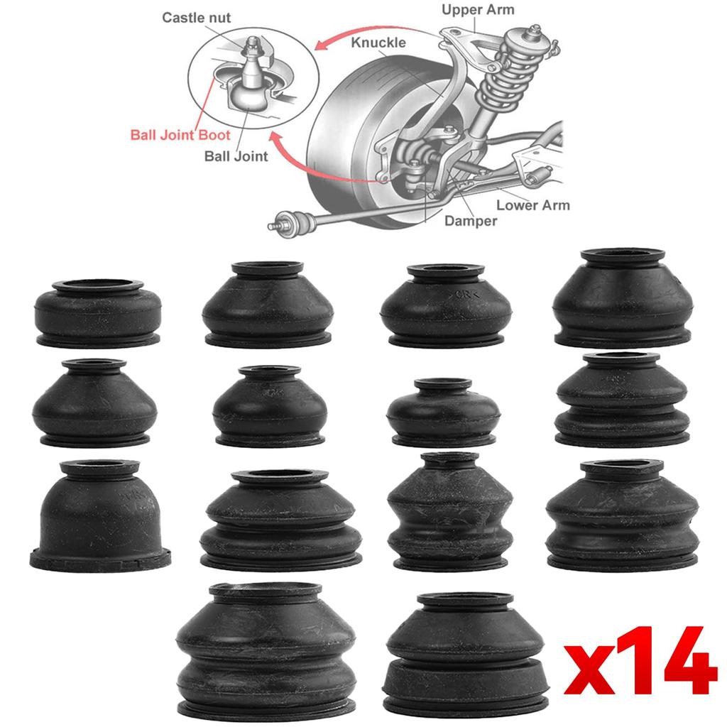 Ball Joint Kit 14pcs Universal Rubber Tie Rod End Suspension Steering Ball Joint Boots Dust Protector Cover Steering Accessory Replacement Kit