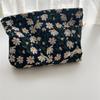Large Capacity Daisy Embroidered Makeup Bag for Women Zippered Toiletry Bag Compartments Travel Cosmetic Organizer