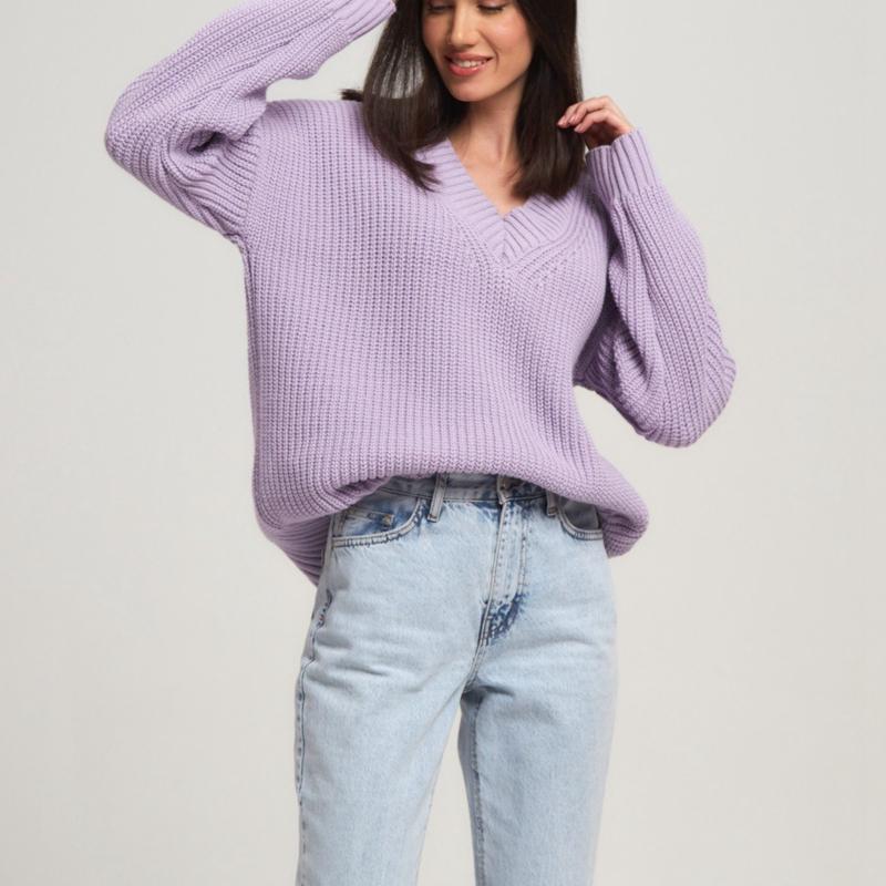 Damski sweter jesienno-zimowy z dekoltem w szpic, w jednolitym kolorze, z długim rękawem, luźnym, dzianinowym swetrem na wszystkie mecze