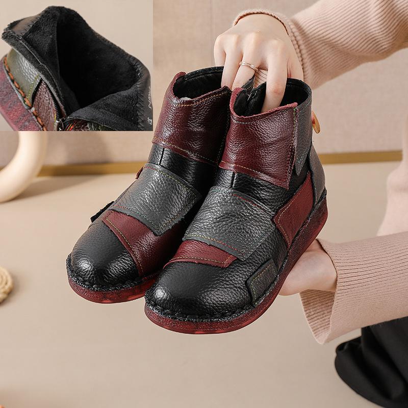 

Johnature Ботинки женские короткие из натуральной кожи смешанных цветов в этническом стиле, теплые, удобные, на плоской подошве, хлопковые 39 красный