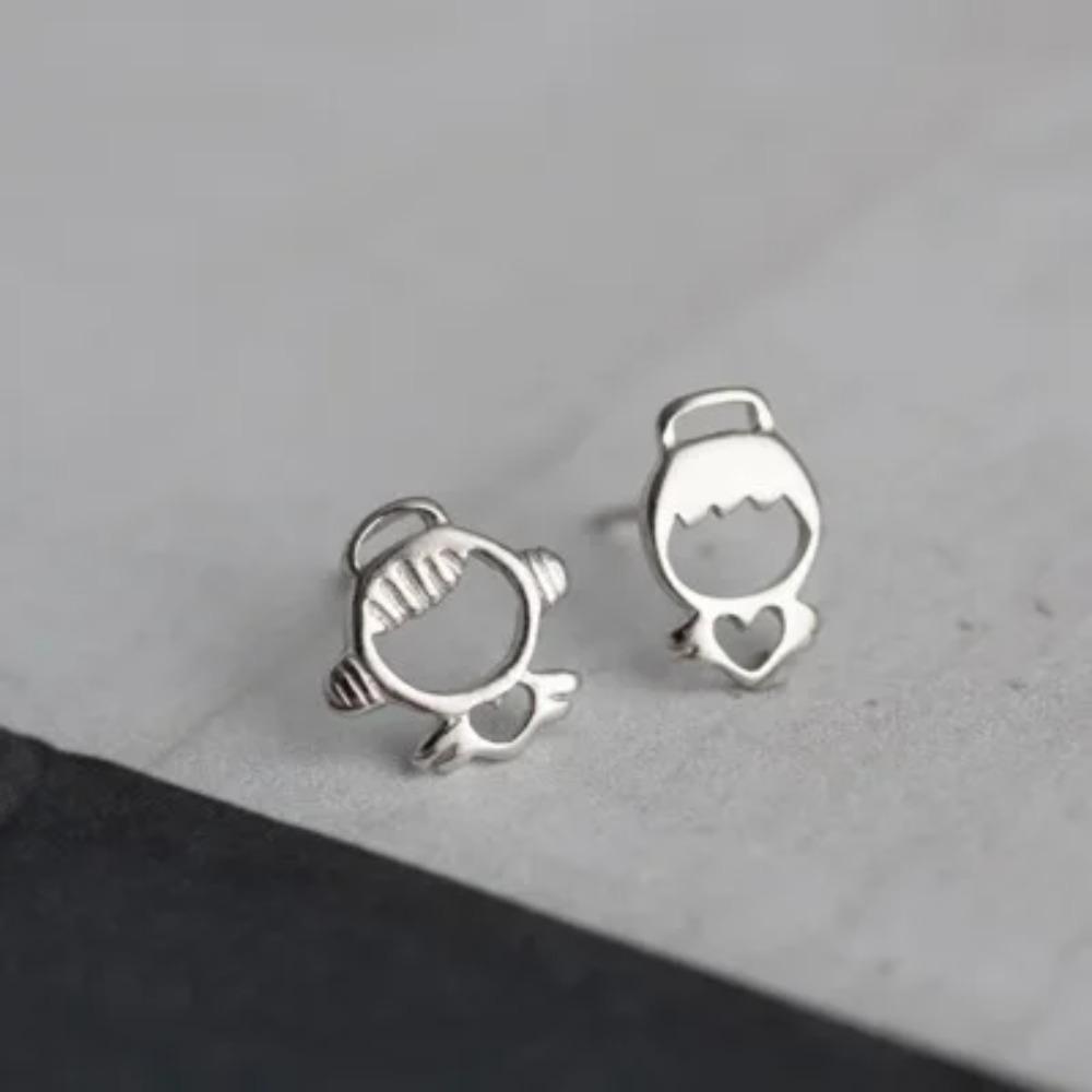 Silver Plated Korean Style Stud Earrings for Women Creative Ear Hole Design Allergy Free Fine Jewelry Accessories