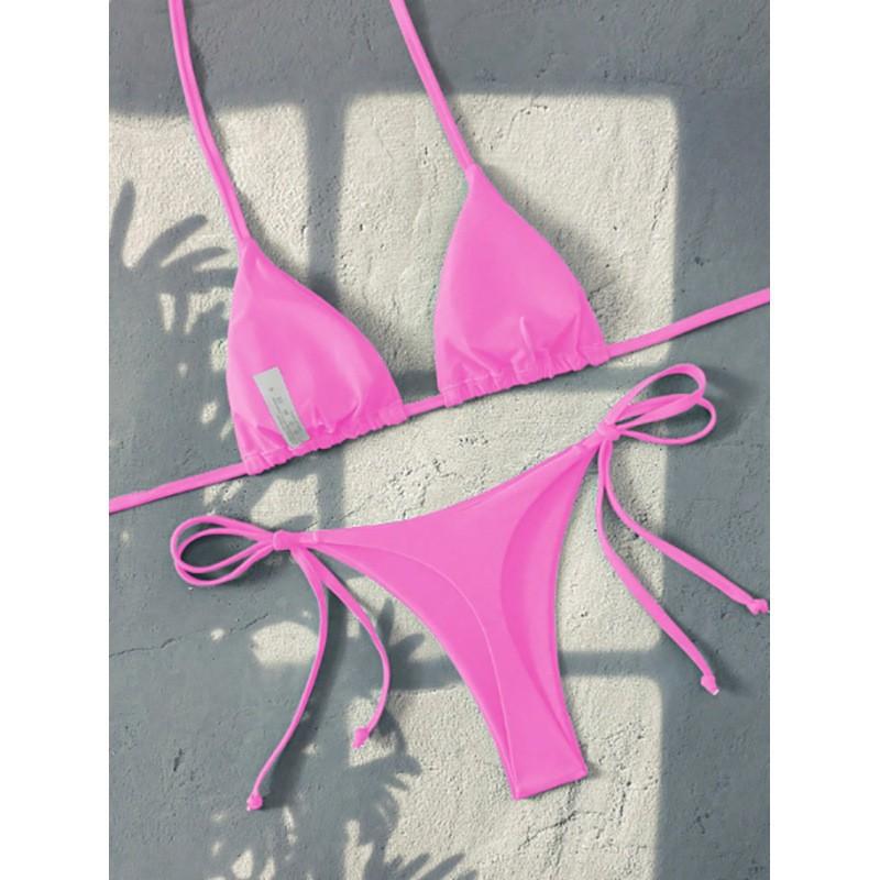 Solid Color Lace Up Split Swimsuit Women's Bikini Beach Hot