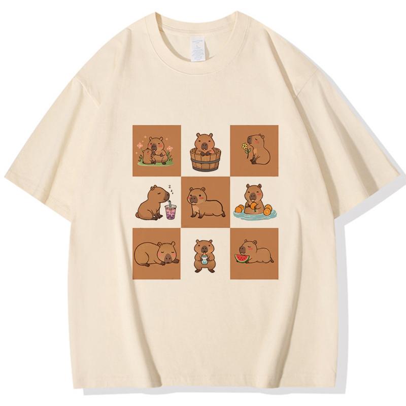 Funny Capybara Printed T Shirt Men Women Vintage Summer Short Sleeve T-shirt 90s Gothic Tshirt Casual EU Size Tees Tops Clothes