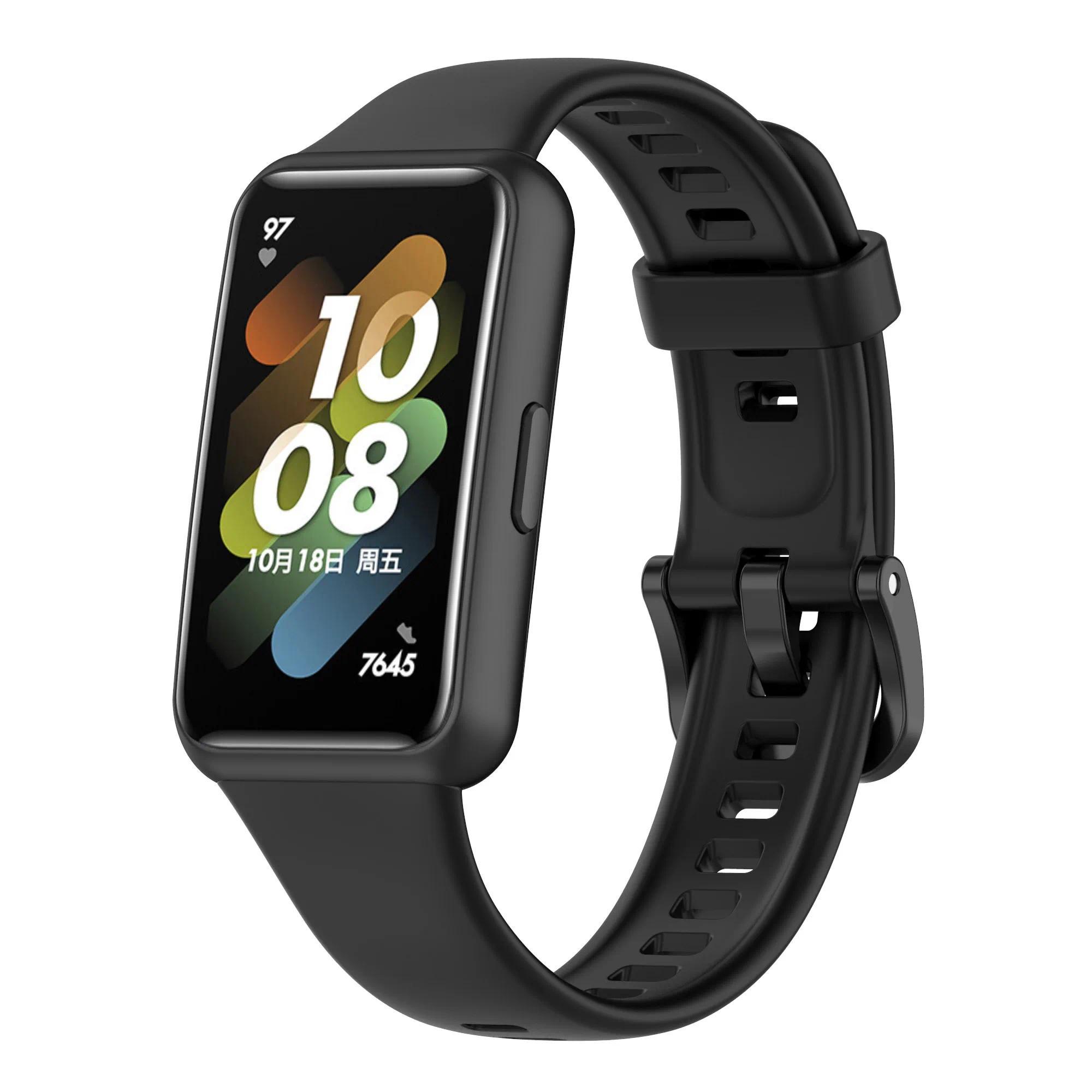

Силиконовый ремешок для часов Huawei Band 7 Оригинальный спортивный ремешок для смарт-браслета Замена ремешка на запястье для Huawei Band 7 Ремешок For Huawei band 7 чёрный