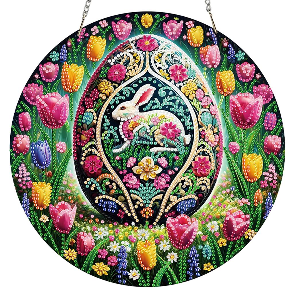 Easter 2D/Flat DIY Special Shape Rhinestone Diamond Art Window Pendants Diamond Art Pendant Window Hanging Art for Home Decor