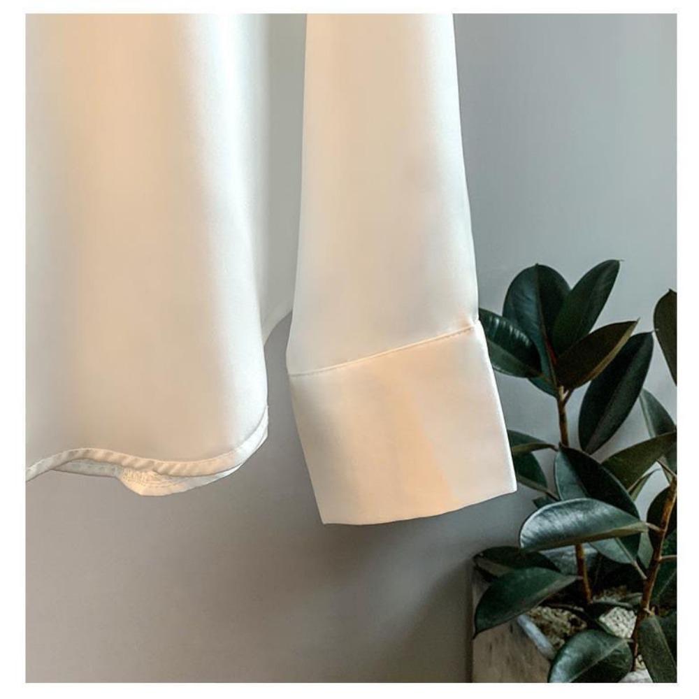 Women's Long Sleeve Satin Shirt Spring Summer Sun Protection Versatile Drape Retro Hong Kong Style Blouse Top