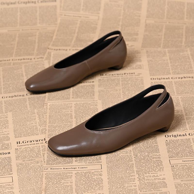 

Ретро стиль простые квадратный носок низкий каблук мелкий вырез туфли-лодочки женские весенне-осенние новые универсальные на одной педали маленькие кожаные туфли женские 40 хаки