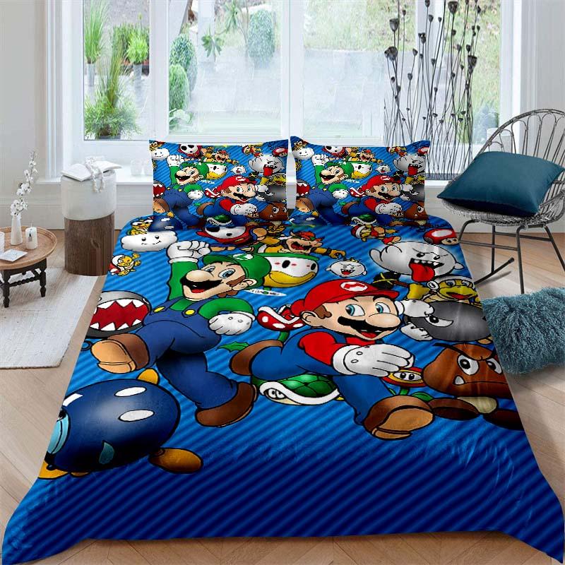 Star-patterned three-piece bedding set (Super Mario game) - includes one duvet cover and two pillowcases221