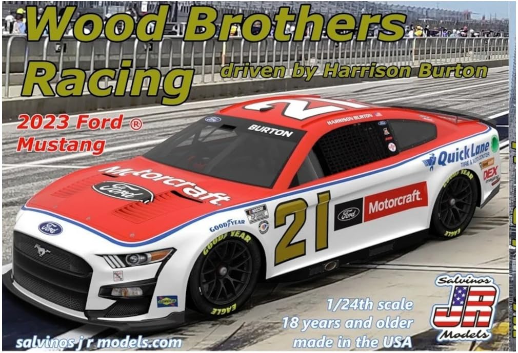 

Salvinos JR Models Масштаб 1/24 Харрисон Бертон #21 Wood Brothers Racing Motorcraft Ford Mustang NASCAR 2023 Пластиковая модель автомобиля WBF2023HBP (Машина)